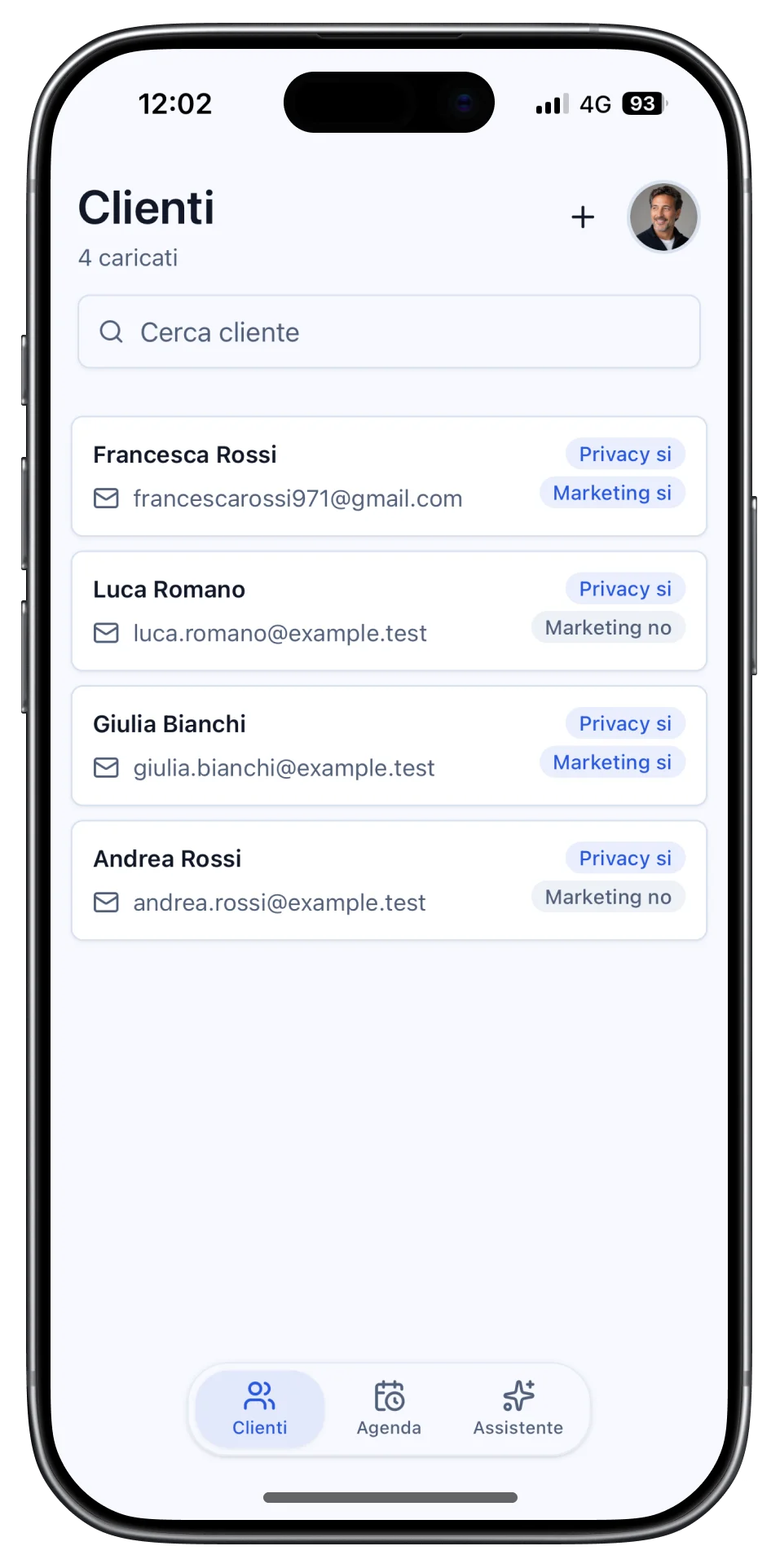 Elenco clienti in Fisioterapisti.app